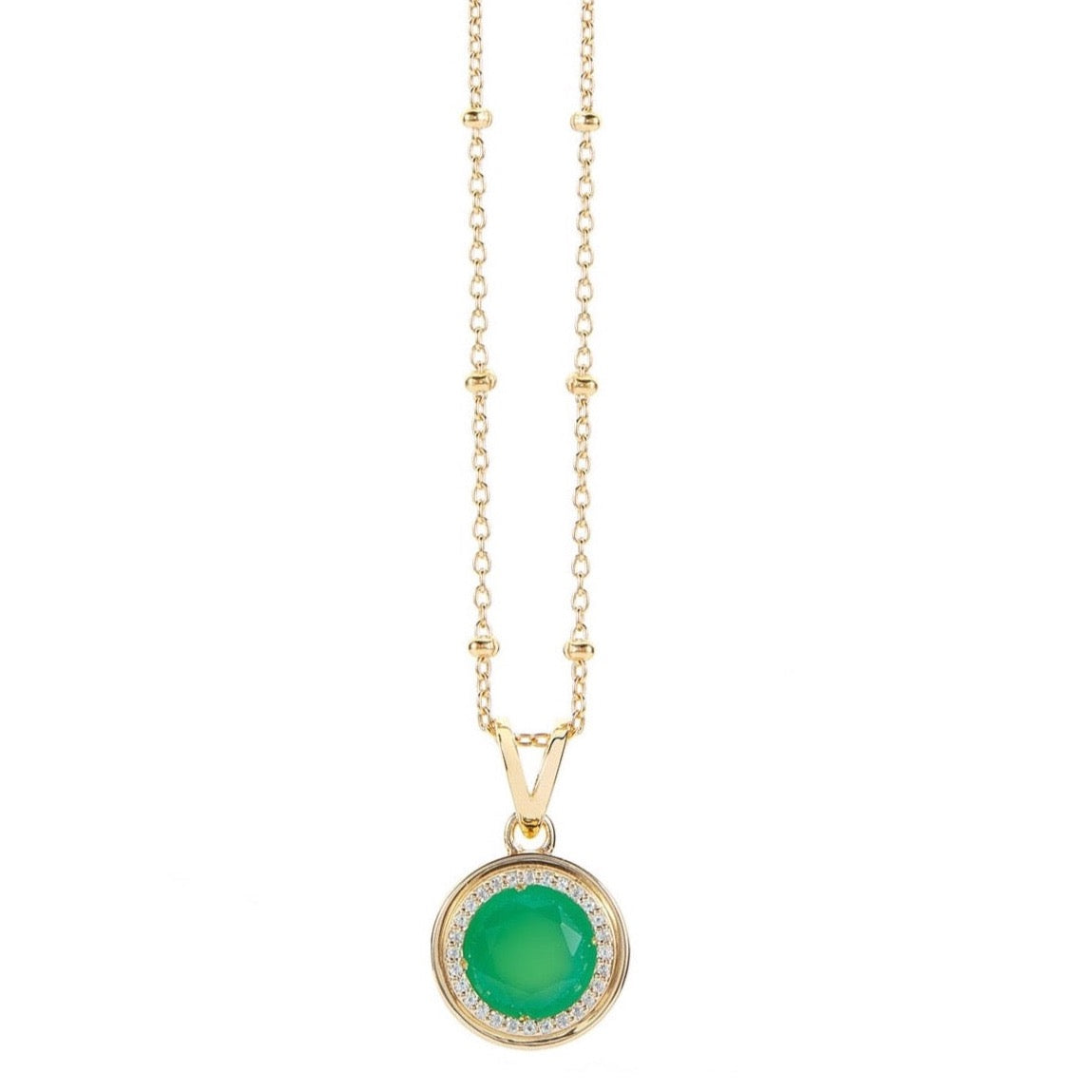 Zya Gold Chrysoprase and White Topaz Halo Necklace – Emily